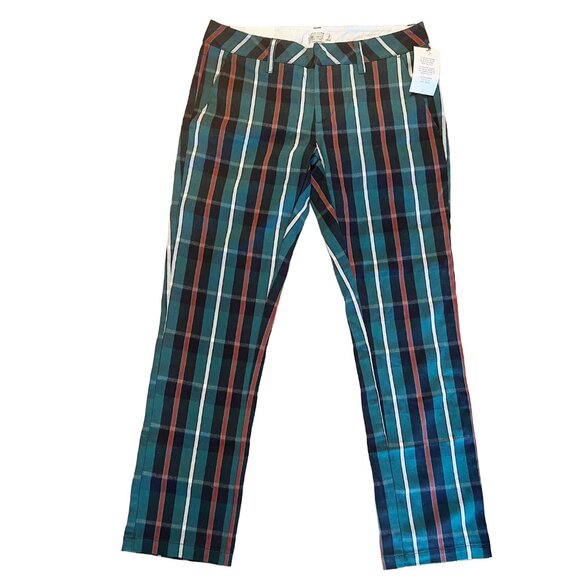 Volcom | Juniors | Dark Green Plaid Slim Straight Ankle Fit Pants | 1 | NWT - Picture 1 of 11